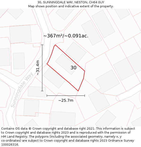 30, SUNNINGDALE WAY, NESTON, CH64 0UY: Plot and title map