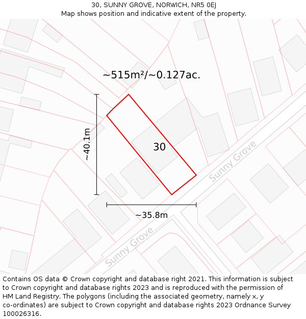30, SUNNY GROVE, NORWICH, NR5 0EJ: Plot and title map