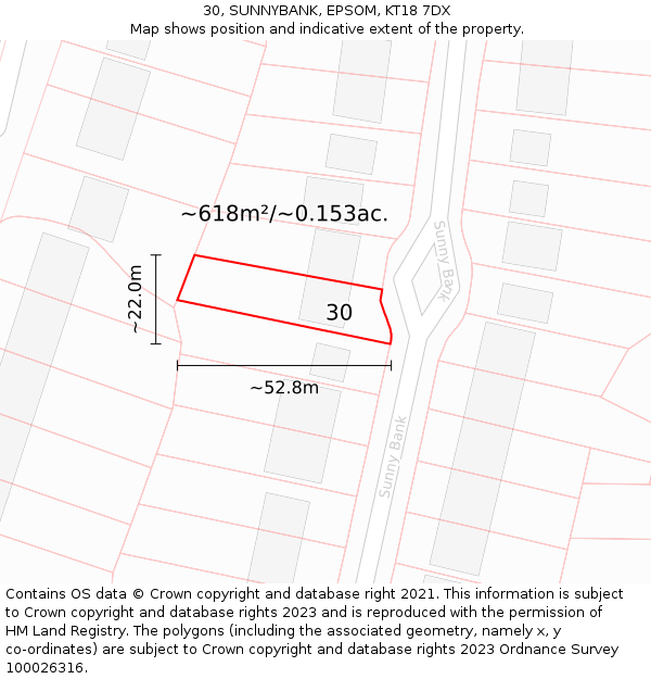 30, SUNNYBANK, EPSOM, KT18 7DX: Plot and title map