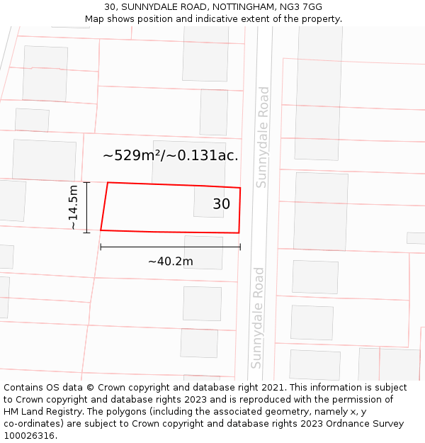 30, SUNNYDALE ROAD, NOTTINGHAM, NG3 7GG: Plot and title map