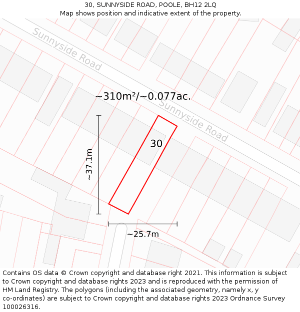 30, SUNNYSIDE ROAD, POOLE, BH12 2LQ: Plot and title map