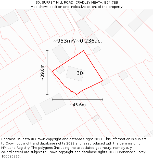 30, SURFEIT HILL ROAD, CRADLEY HEATH, B64 7EB: Plot and title map