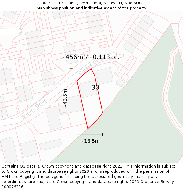 30, SUTERS DRIVE, TAVERHAM, NORWICH, NR8 6UU: Plot and title map