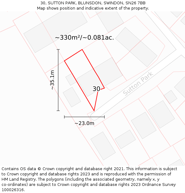 30, SUTTON PARK, BLUNSDON, SWINDON, SN26 7BB: Plot and title map