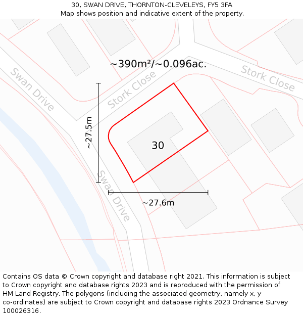 30, SWAN DRIVE, THORNTON-CLEVELEYS, FY5 3FA: Plot and title map