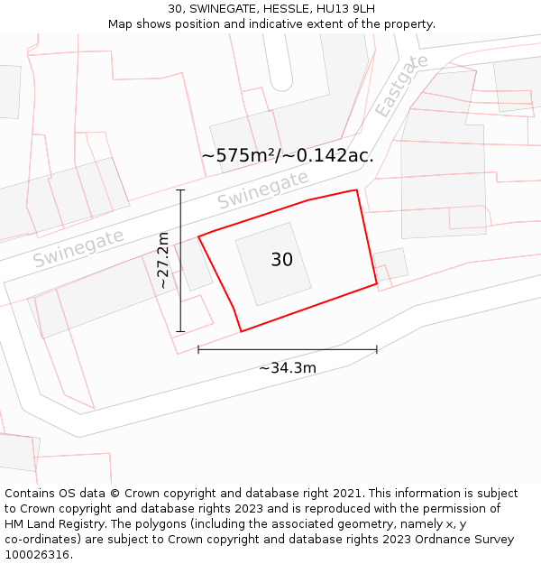 30, SWINEGATE, HESSLE, HU13 9LH: Plot and title map