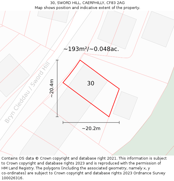 30, SWORD HILL, CAERPHILLY, CF83 2AG: Plot and title map