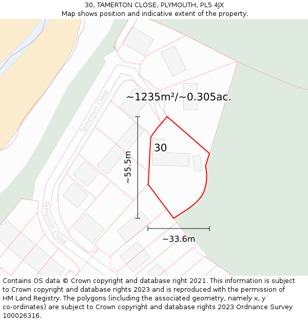 30, TAMERTON CLOSE, PLYMOUTH, PL5 4JX: Plot and title map