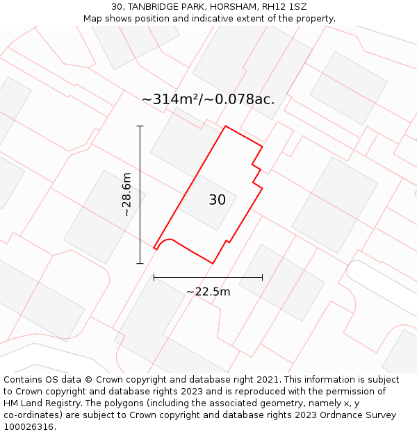 30, TANBRIDGE PARK, HORSHAM, RH12 1SZ: Plot and title map