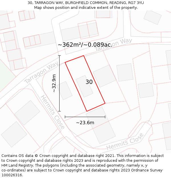 30, TARRAGON WAY, BURGHFIELD COMMON, READING, RG7 3YU: Plot and title map