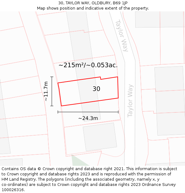 30, TAYLOR WAY, OLDBURY, B69 1JP: Plot and title map