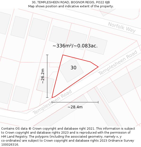 30, TEMPLESHEEN ROAD, BOGNOR REGIS, PO22 6JB: Plot and title map