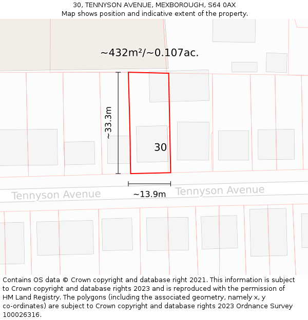 30, TENNYSON AVENUE, MEXBOROUGH, S64 0AX: Plot and title map