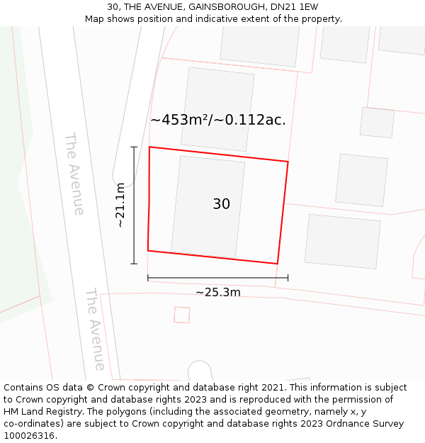 30, THE AVENUE, GAINSBOROUGH, DN21 1EW: Plot and title map