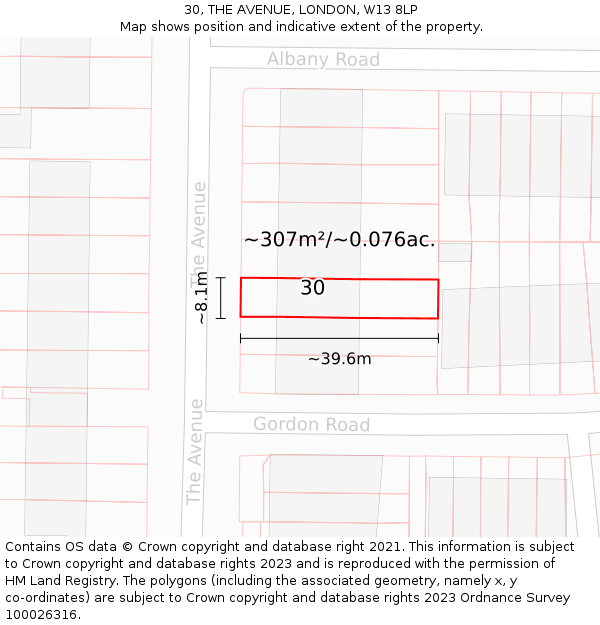 30, THE AVENUE, LONDON, W13 8LP: Plot and title map