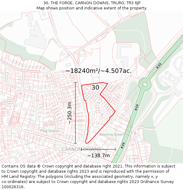 30, THE FORGE, CARNON DOWNS, TRURO, TR3 6JP: Plot and title map