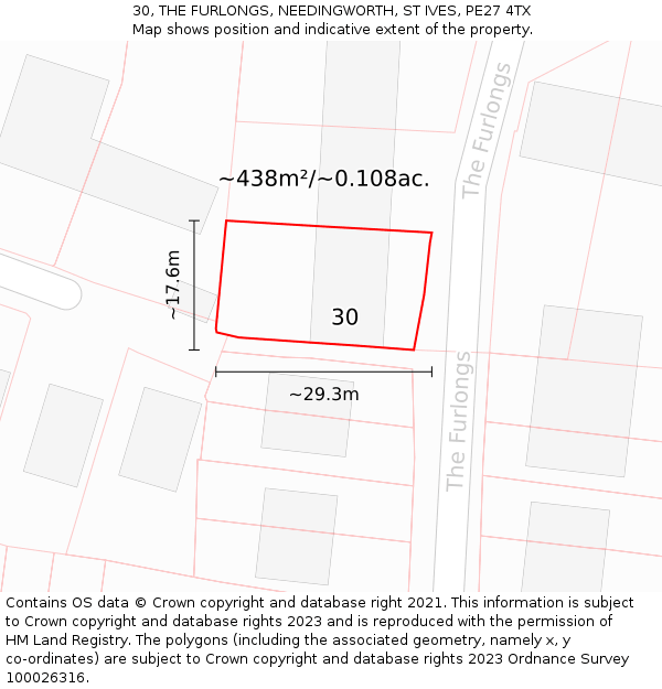 30, THE FURLONGS, NEEDINGWORTH, ST IVES, PE27 4TX: Plot and title map