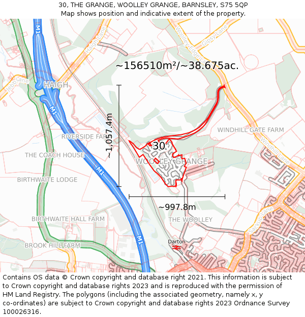 30, THE GRANGE, WOOLLEY GRANGE, BARNSLEY, S75 5QP: Plot and title map