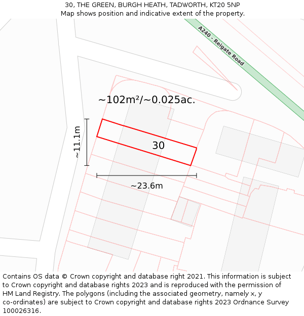 30, THE GREEN, BURGH HEATH, TADWORTH, KT20 5NP: Plot and title map