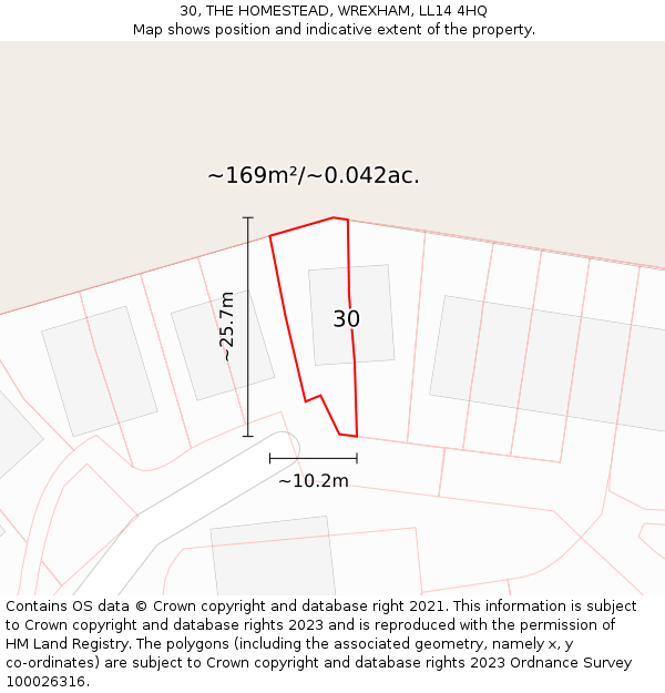 30, THE HOMESTEAD, WREXHAM, LL14 4HQ: Plot and title map