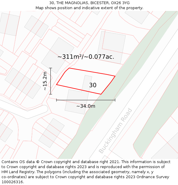 30, THE MAGNOLIAS, BICESTER, OX26 3YG: Plot and title map