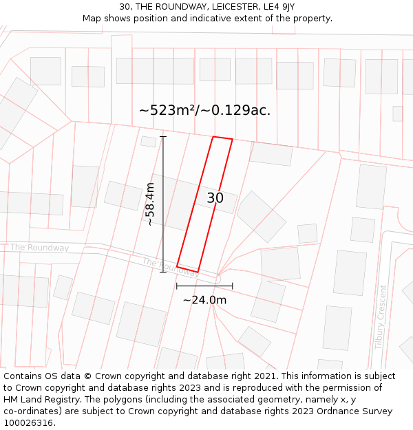 30, THE ROUNDWAY, LEICESTER, LE4 9JY: Plot and title map