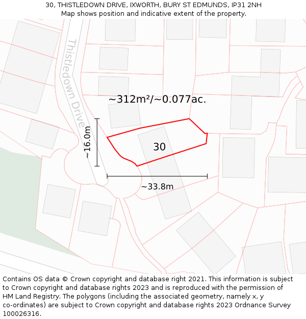 30, THISTLEDOWN DRIVE, IXWORTH, BURY ST EDMUNDS, IP31 2NH: Plot and title map