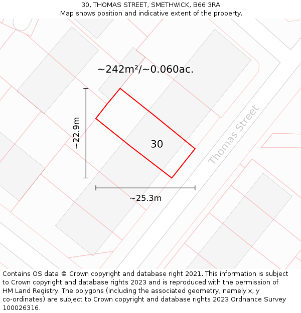 30, THOMAS STREET, SMETHWICK, B66 3RA: Plot and title map