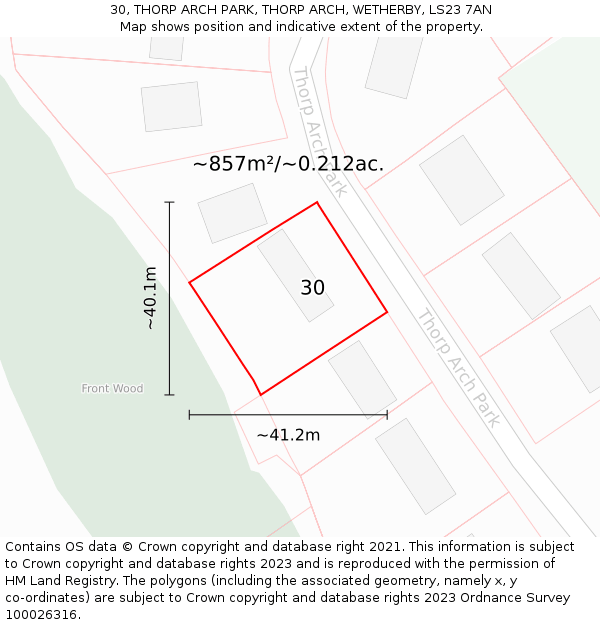 30, THORP ARCH PARK, THORP ARCH, WETHERBY, LS23 7AN: Plot and title map