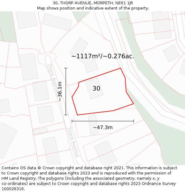 30, THORP AVENUE, MORPETH, NE61 1JR: Plot and title map