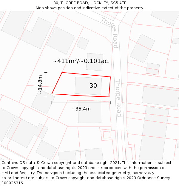 30, THORPE ROAD, HOCKLEY, SS5 4EP: Plot and title map