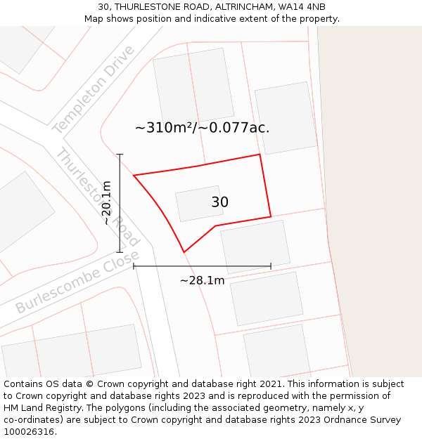 30, THURLESTONE ROAD, ALTRINCHAM, WA14 4NB: Plot and title map