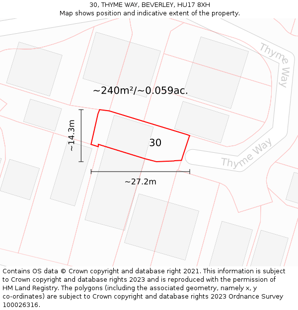 30, THYME WAY, BEVERLEY, HU17 8XH: Plot and title map
