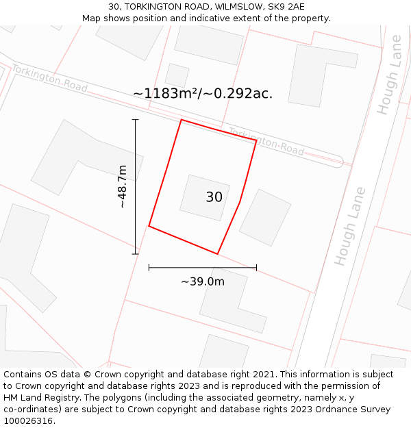 30, TORKINGTON ROAD, WILMSLOW, SK9 2AE: Plot and title map