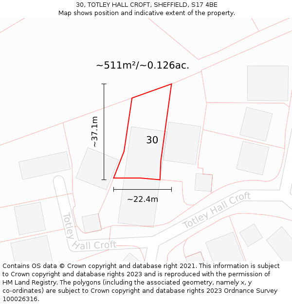 30, TOTLEY HALL CROFT, SHEFFIELD, S17 4BE: Plot and title map