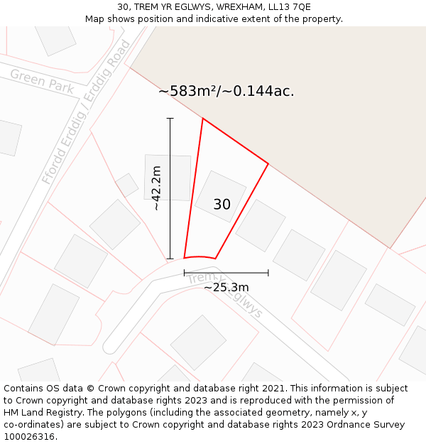 30, TREM YR EGLWYS, WREXHAM, LL13 7QE: Plot and title map