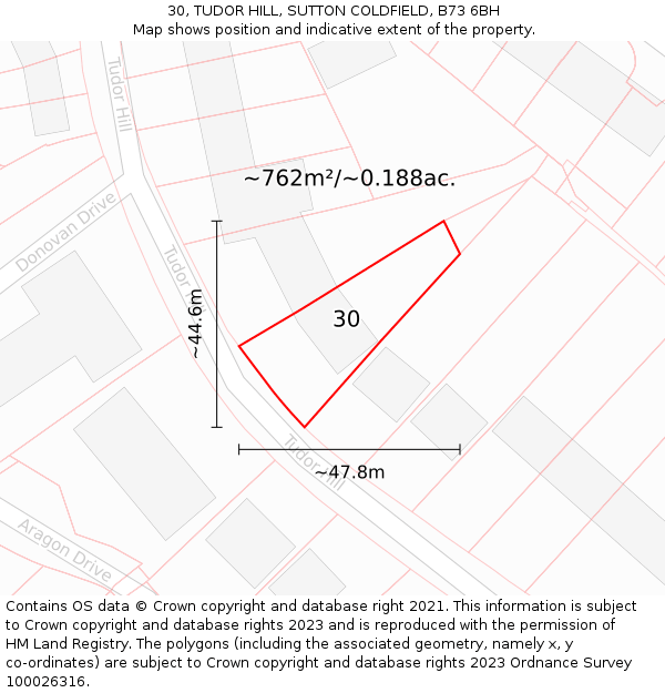 30, TUDOR HILL, SUTTON COLDFIELD, B73 6BH: Plot and title map