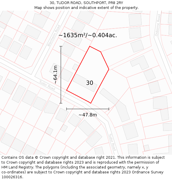 30, TUDOR ROAD, SOUTHPORT, PR8 2RY: Plot and title map