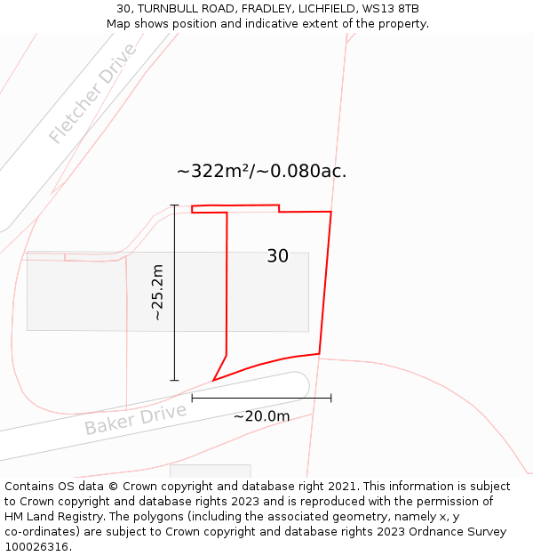 30, TURNBULL ROAD, FRADLEY, LICHFIELD, WS13 8TB: Plot and title map