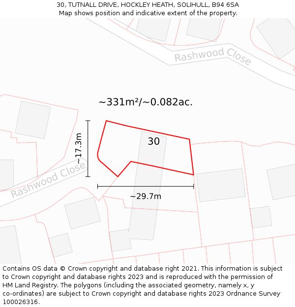 30, TUTNALL DRIVE, HOCKLEY HEATH, SOLIHULL, B94 6SA: Plot and title map