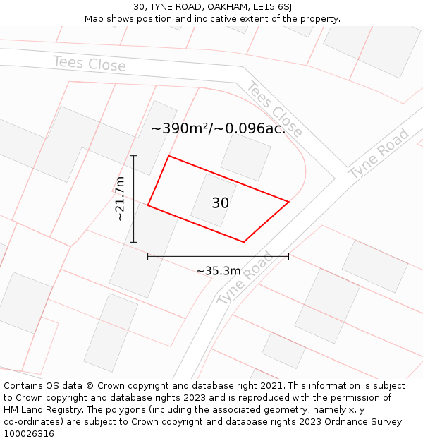 30, TYNE ROAD, OAKHAM, LE15 6SJ: Plot and title map