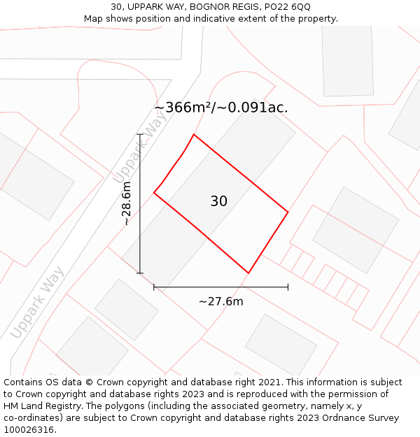 30, UPPARK WAY, BOGNOR REGIS, PO22 6QQ: Plot and title map