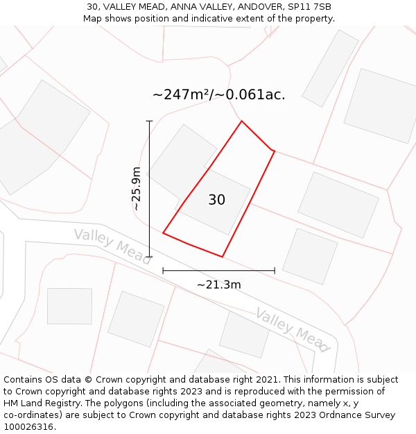 30, VALLEY MEAD, ANNA VALLEY, ANDOVER, SP11 7SB: Plot and title map