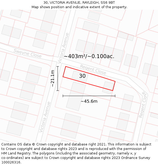 30, VICTORIA AVENUE, RAYLEIGH, SS6 9BT: Plot and title map