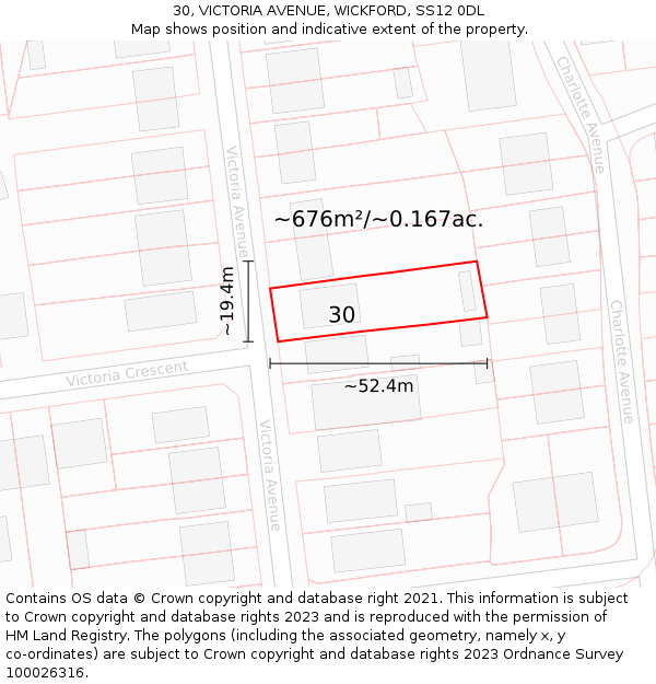 30, VICTORIA AVENUE, WICKFORD, SS12 0DL: Plot and title map