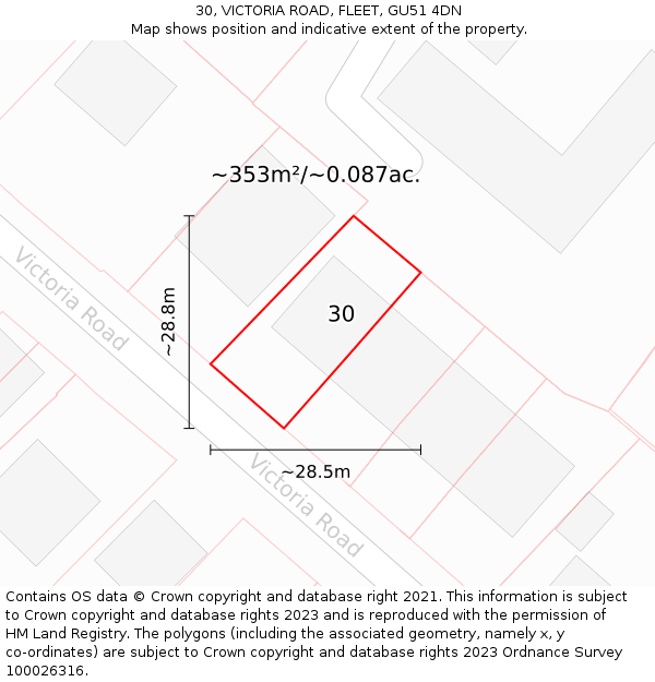 30, VICTORIA ROAD, FLEET, GU51 4DN: Plot and title map