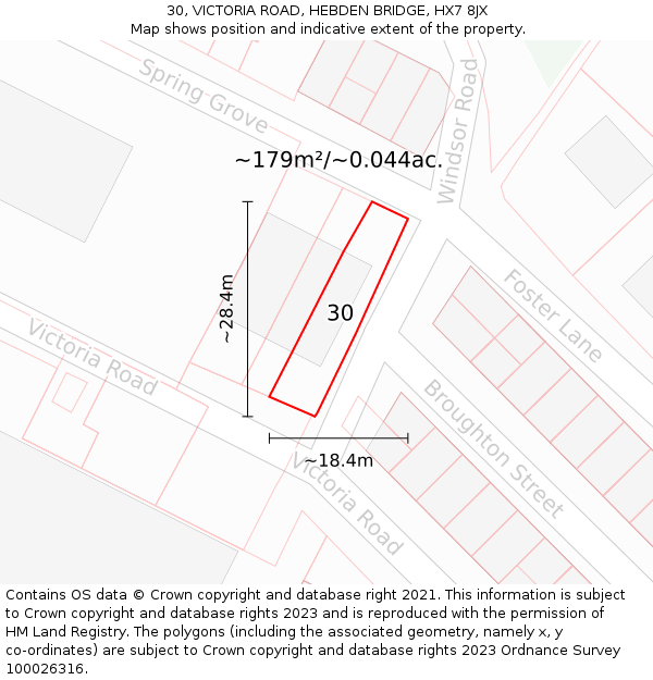 30, VICTORIA ROAD, HEBDEN BRIDGE, HX7 8JX: Plot and title map