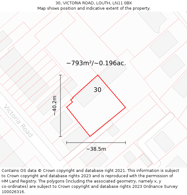 30, VICTORIA ROAD, LOUTH, LN11 0BX: Plot and title map