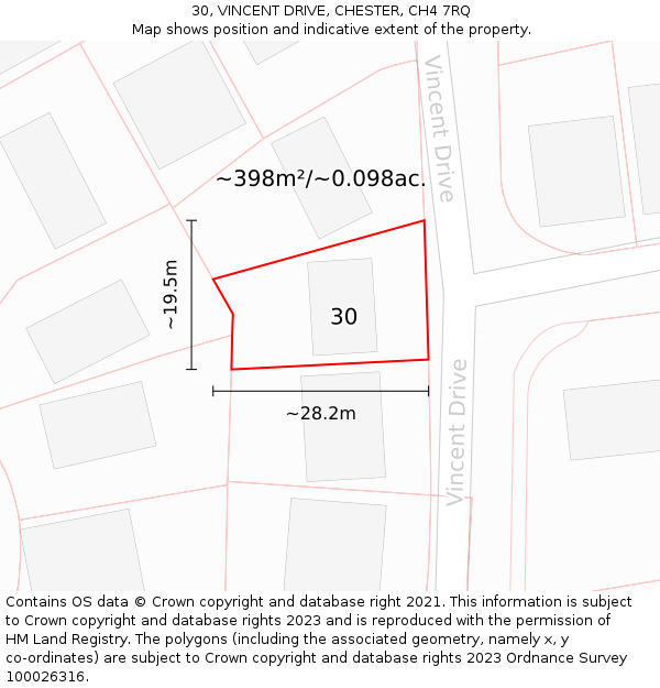 30, VINCENT DRIVE, CHESTER, CH4 7RQ: Plot and title map