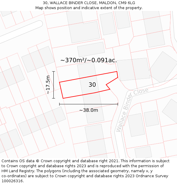 30, WALLACE BINDER CLOSE, MALDON, CM9 6LG: Plot and title map